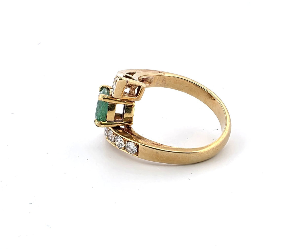 Bague Toi & Moi en or jaune, émeraude et diamants
