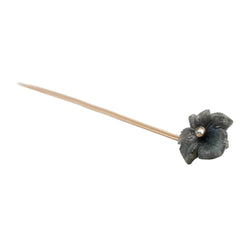 Pique à cravate en or jaune, labradorite et diamant