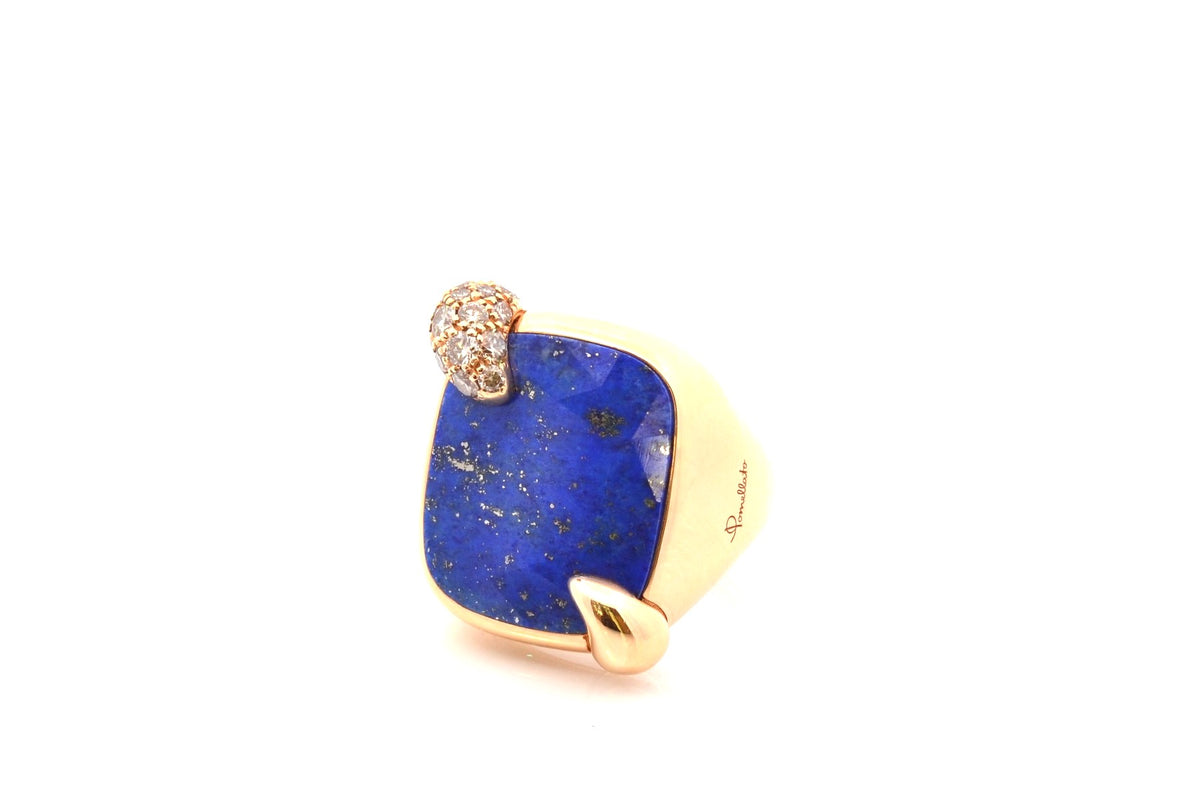 Bague Cocktail POMELLATO "Ritratto" en or jaune, lapis-lazuli et diamants