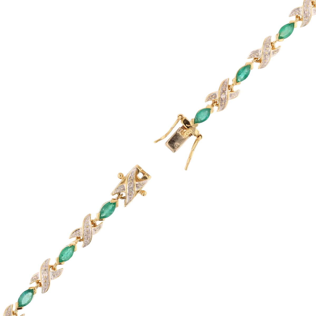 Bracelet Ligne en or jaune, émeraudes et diamants