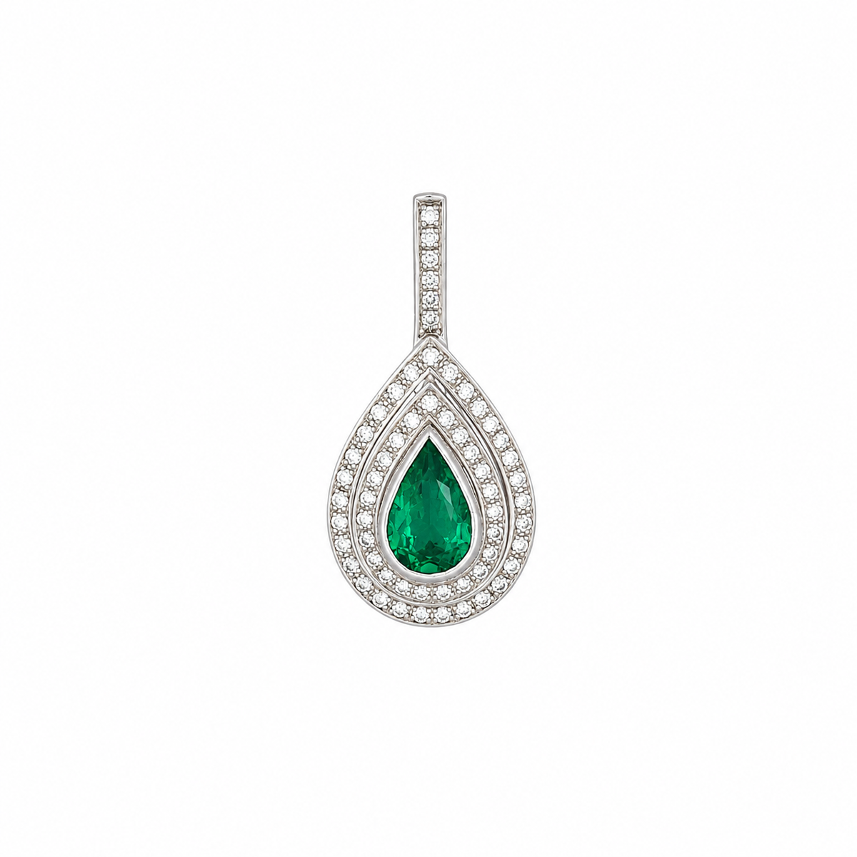 Pendentif en or blanc, émeraude et diamants