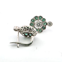 Boucles d'oreilles Dormeuses en platine, émeraudes et diamants
