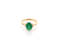 Bague Solitaire en or jaune, émeraude et diamants
