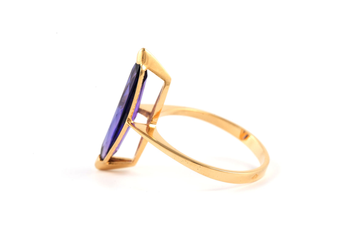 Bague Solitaire en or jaune et améthyste