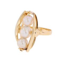 Bague Trilogie en or jaune et perles