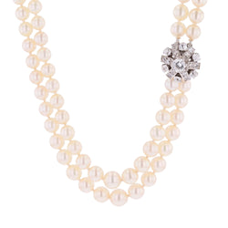 Collier Perles en or blanc, platine t diamants