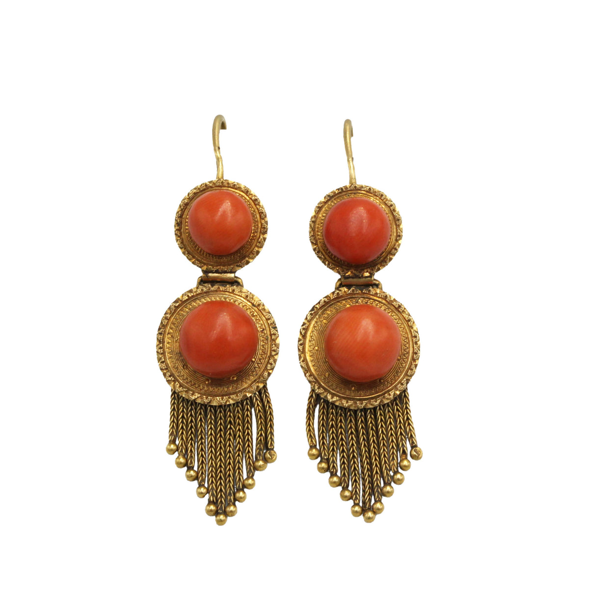 Boucles d'oreilles Pendantes en or jaune et corail