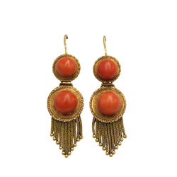Boucles d'oreilles Pendantes en or jaune et corail