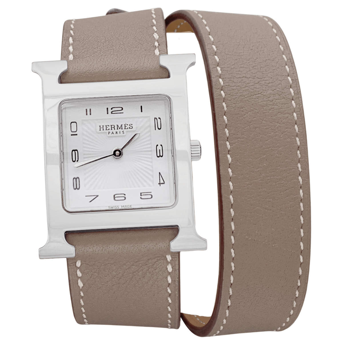 Montre HERMÈS "Heure H" GM en acier et cuir