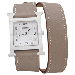 Montre HERMÈS "Heure H" GM en acier et cuir