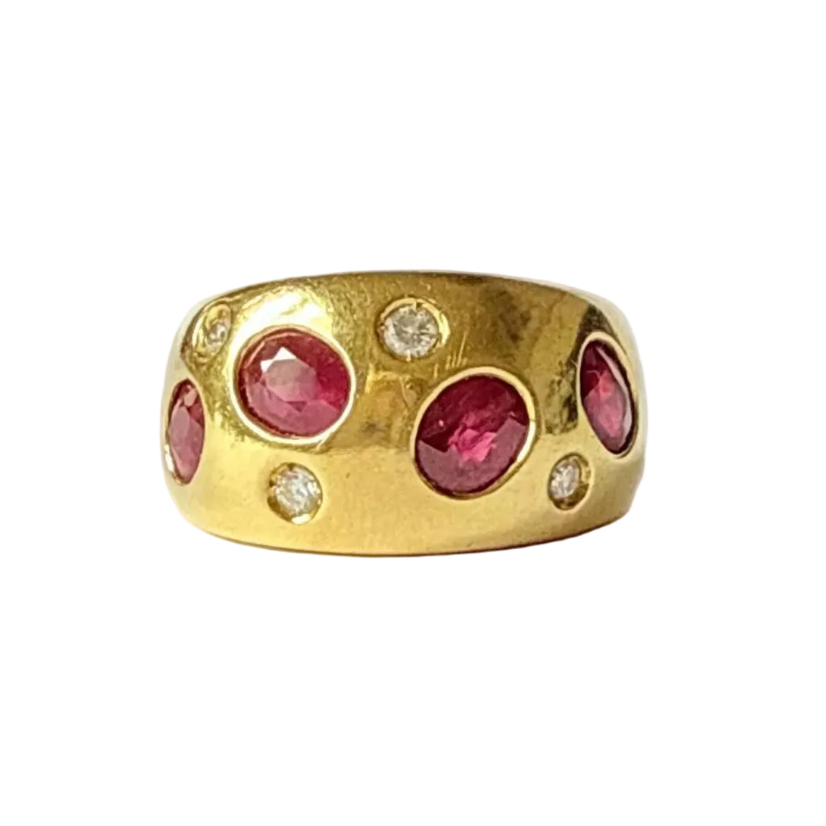 Bague Bandeau en or jaune, rubis et diamants