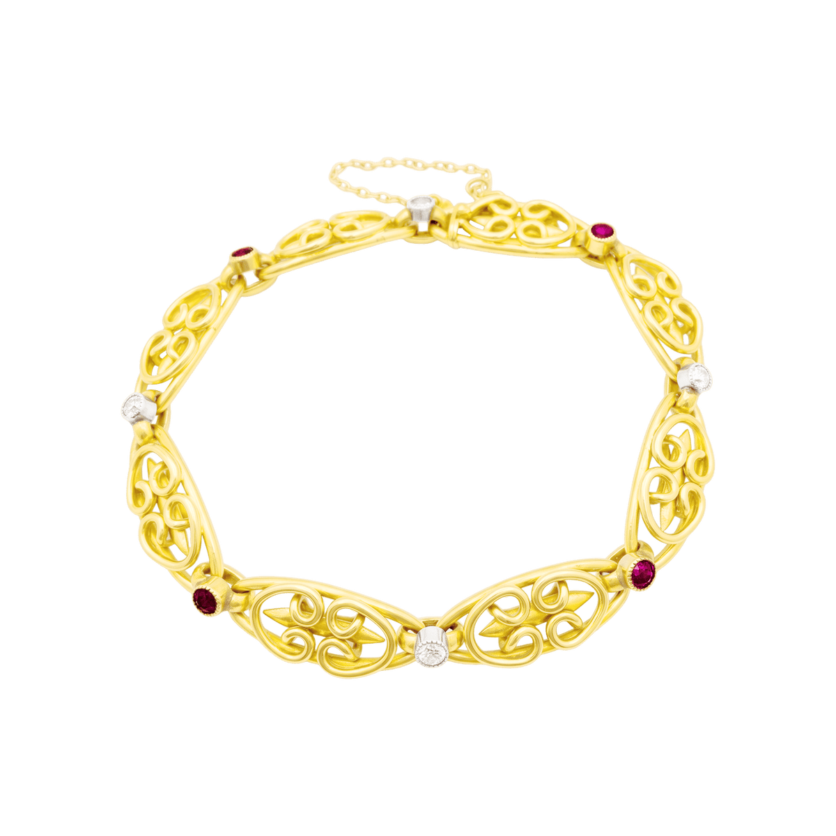 Bracelet Maille en or jaune, platine, rubis et diamants