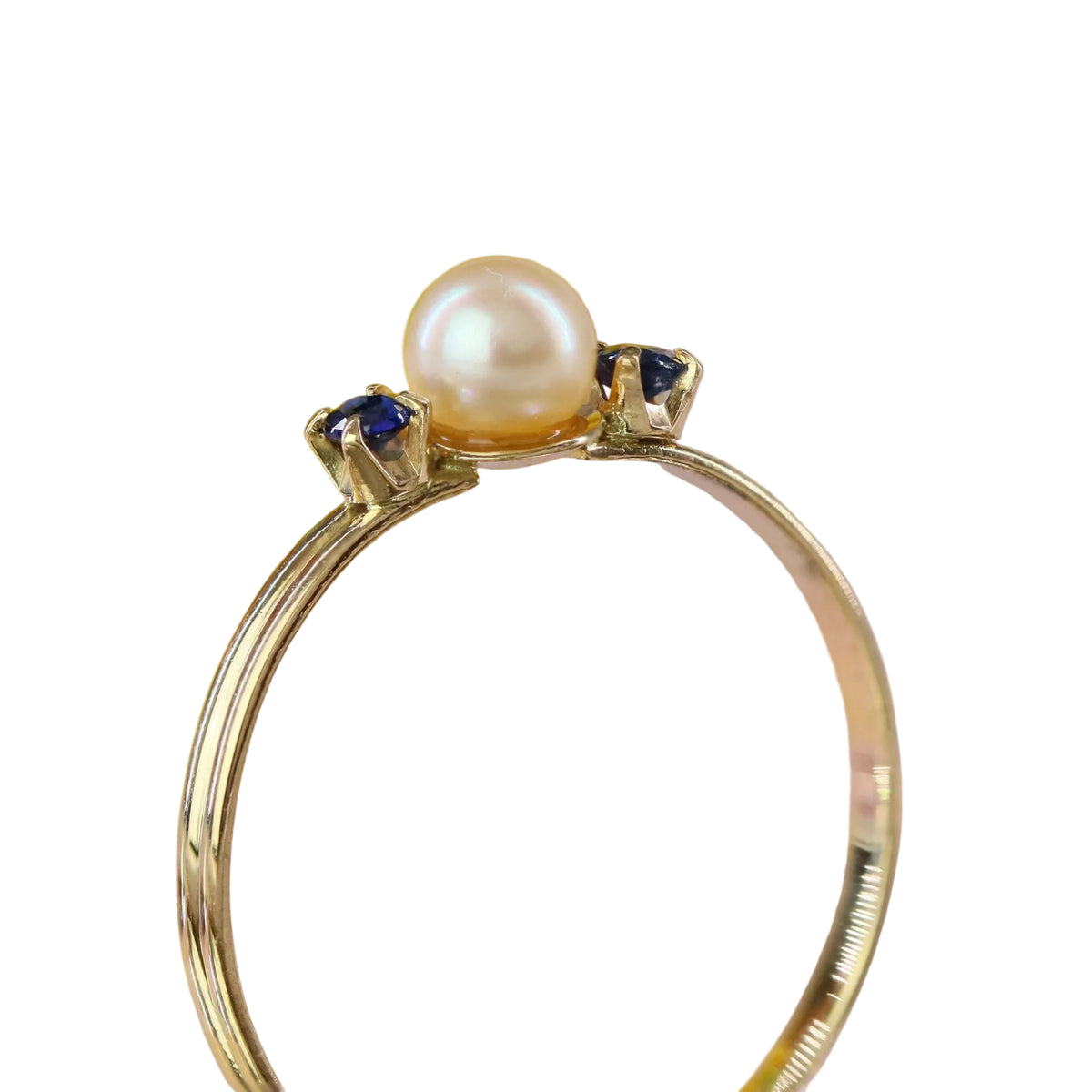 Bague Trilogie en or jaune, perle et saphirs