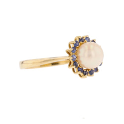 Bague Entourage en or jaune, perle et saphirs