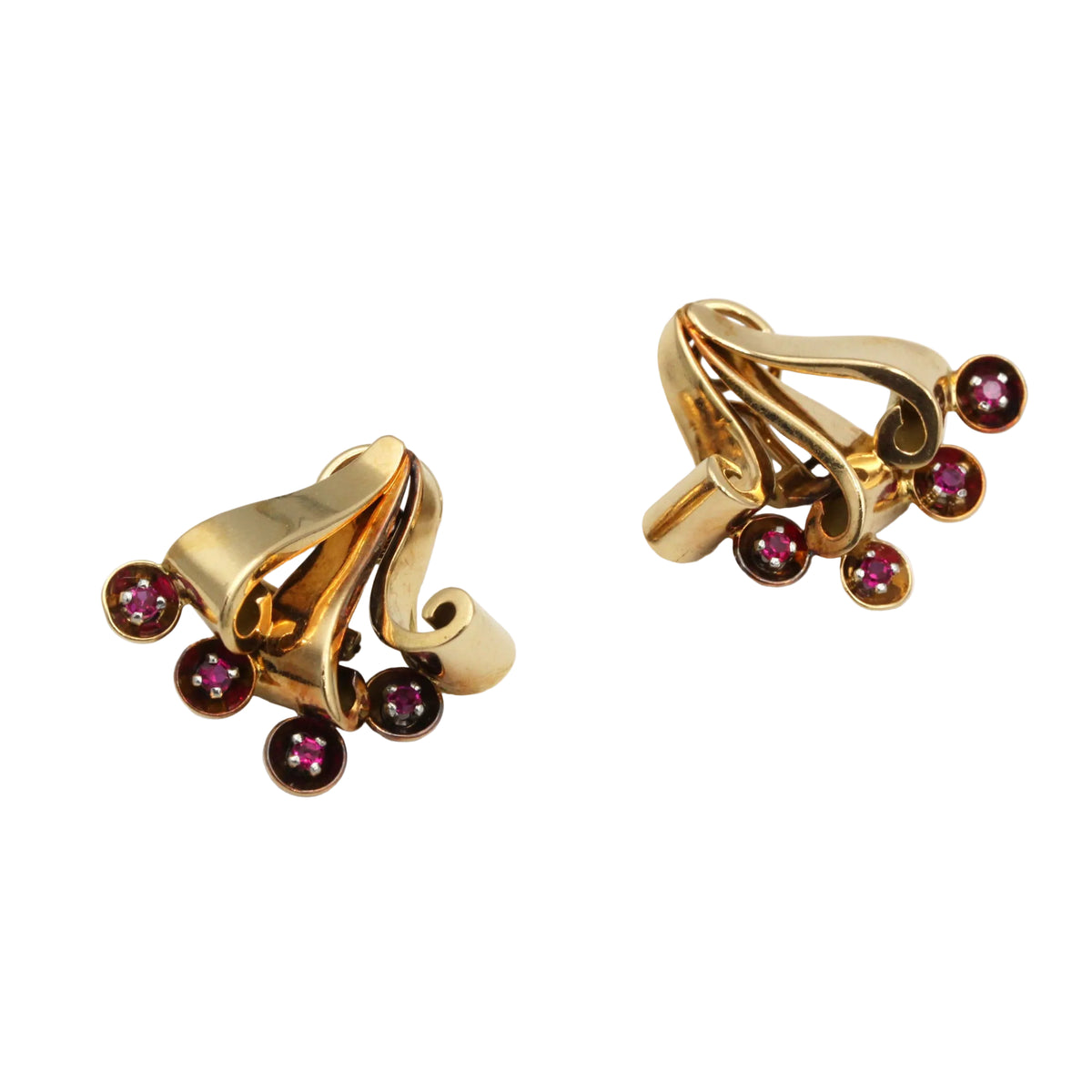 Boucles d'oreilles Clips en or jaune, platine et rubis