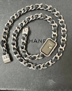 Montre CHANEL Première en acier, onyx, cuir et laqué