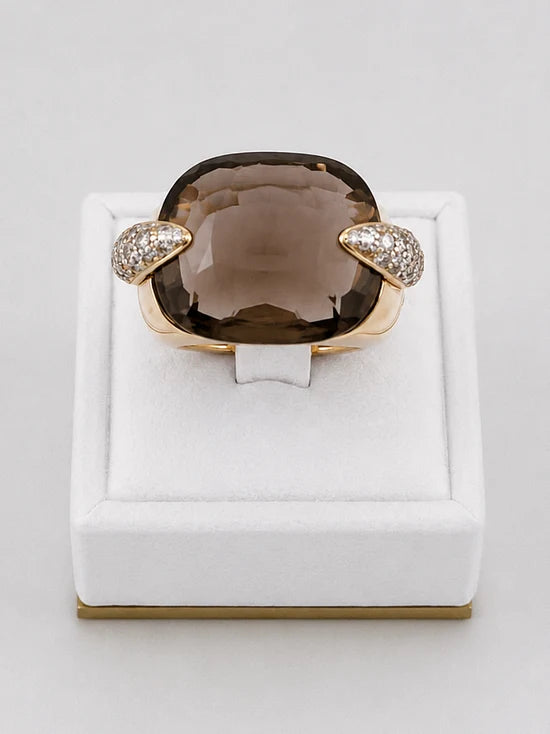 Bague Cocktail en or jaune, quartz et diamants