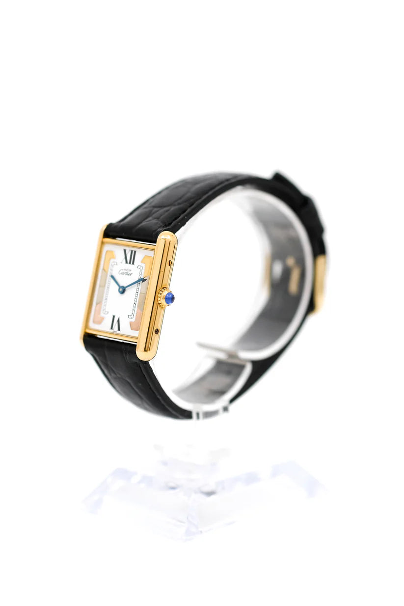 Montre CARTIER Tank Must Trinity en vermeil et cuir