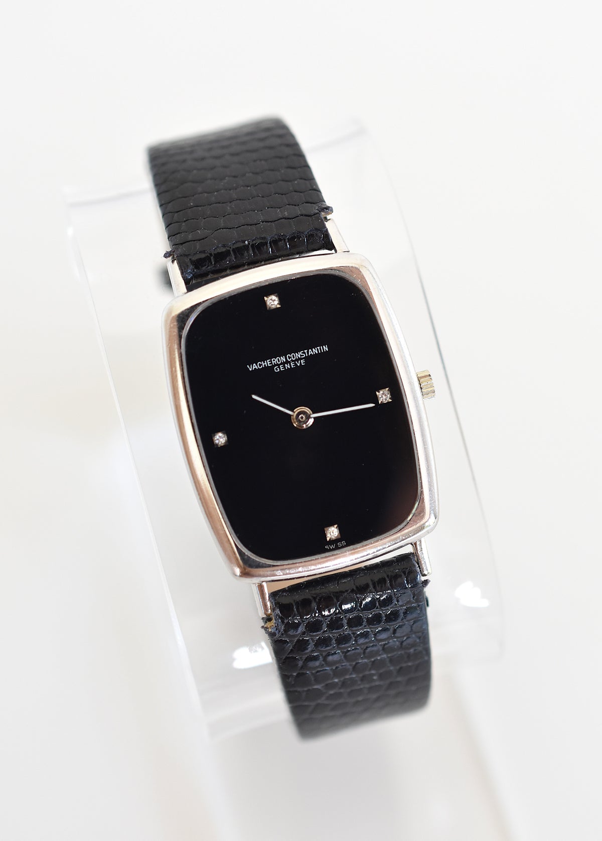 Montre VACHERON CONSTANTIN en or blanc, acier, cuir, onyx et diamants
