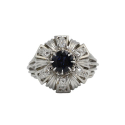 Bague Entourage en or blanc, platine, saphir, et diamants