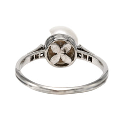 Bague Solitaire en or blanc, perle et diamants