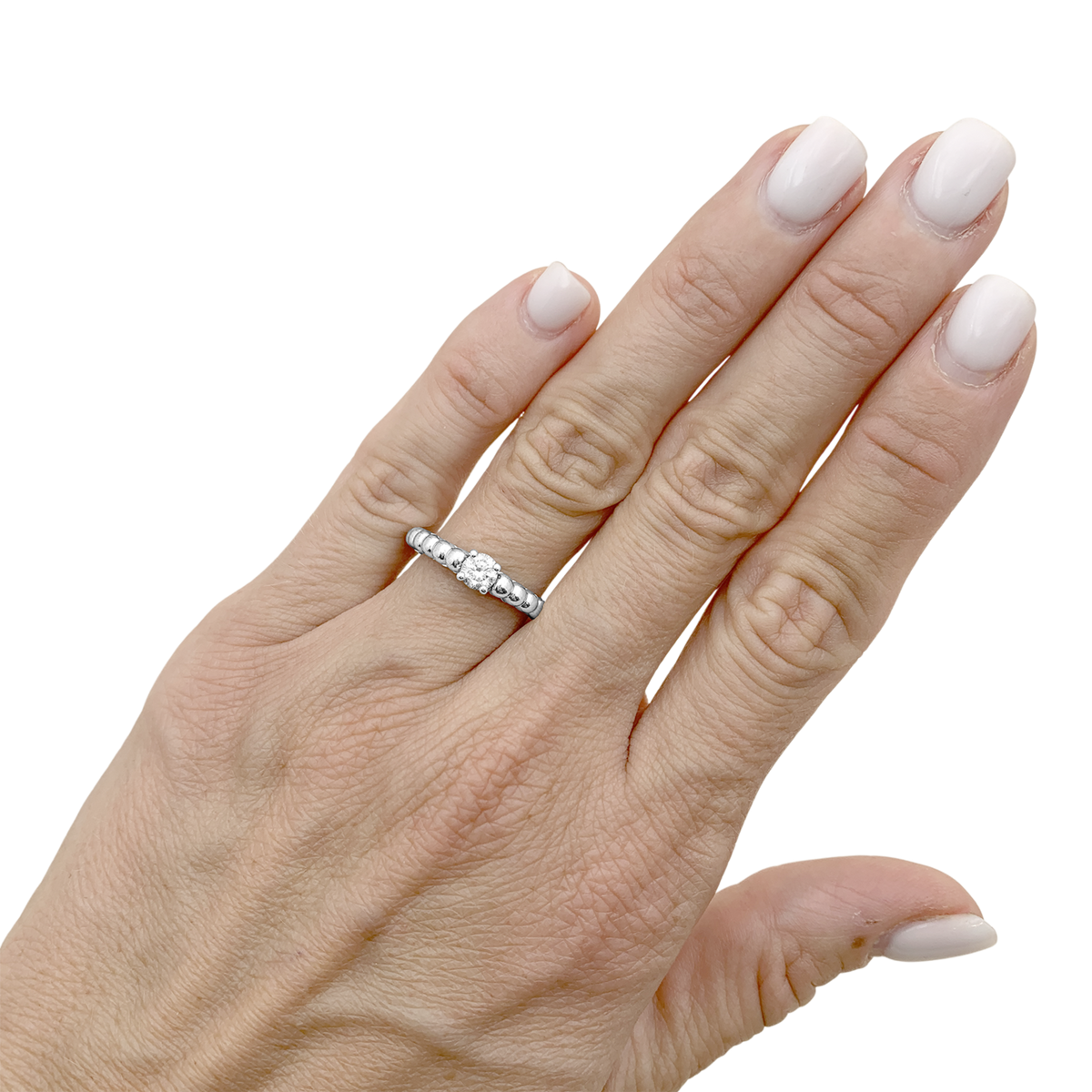 Bague Solitaire VAN CLEEF & ARPELS Solitaire Perlée en or blanc et diamant