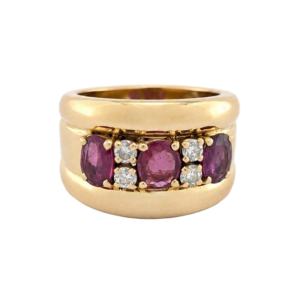 Bague Bandeau en or jaune, rubis et diamants