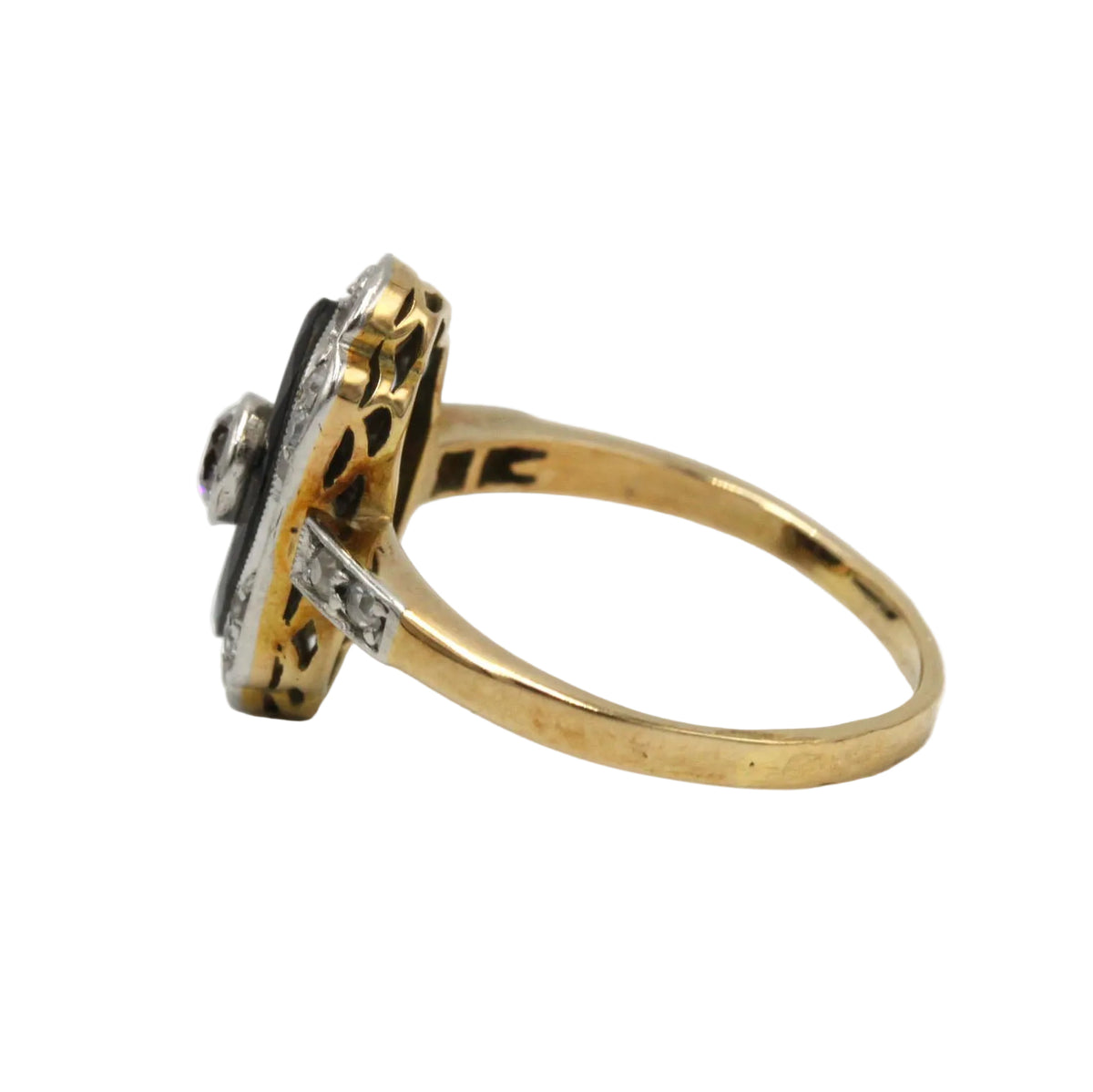 Bague en or jaune, platine, onyx et diamants