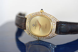 Montre VACHERON CONSTANTIN POUR CHAUMET en or jaune, cuir et diamants