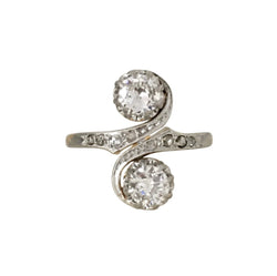 Bague Toi & Moi en or jaune, platine et diamants