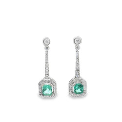 Boucles d'oreilles Pendantes en or blanc, émeraudes et diamants