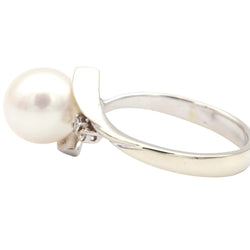 Bague Solitaire en or blanc, perle et diamants