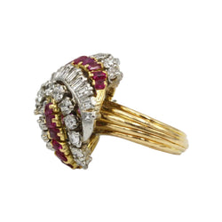 Bague Dôme en or jaune, platine, rubis et diamants