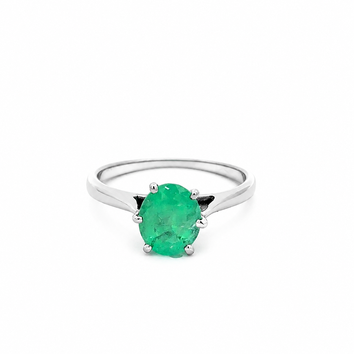 Bague Solitaire en or blanc et émeraude
