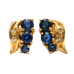 Boucles d'oreilles Puces en or jaune, saphirs et diamants