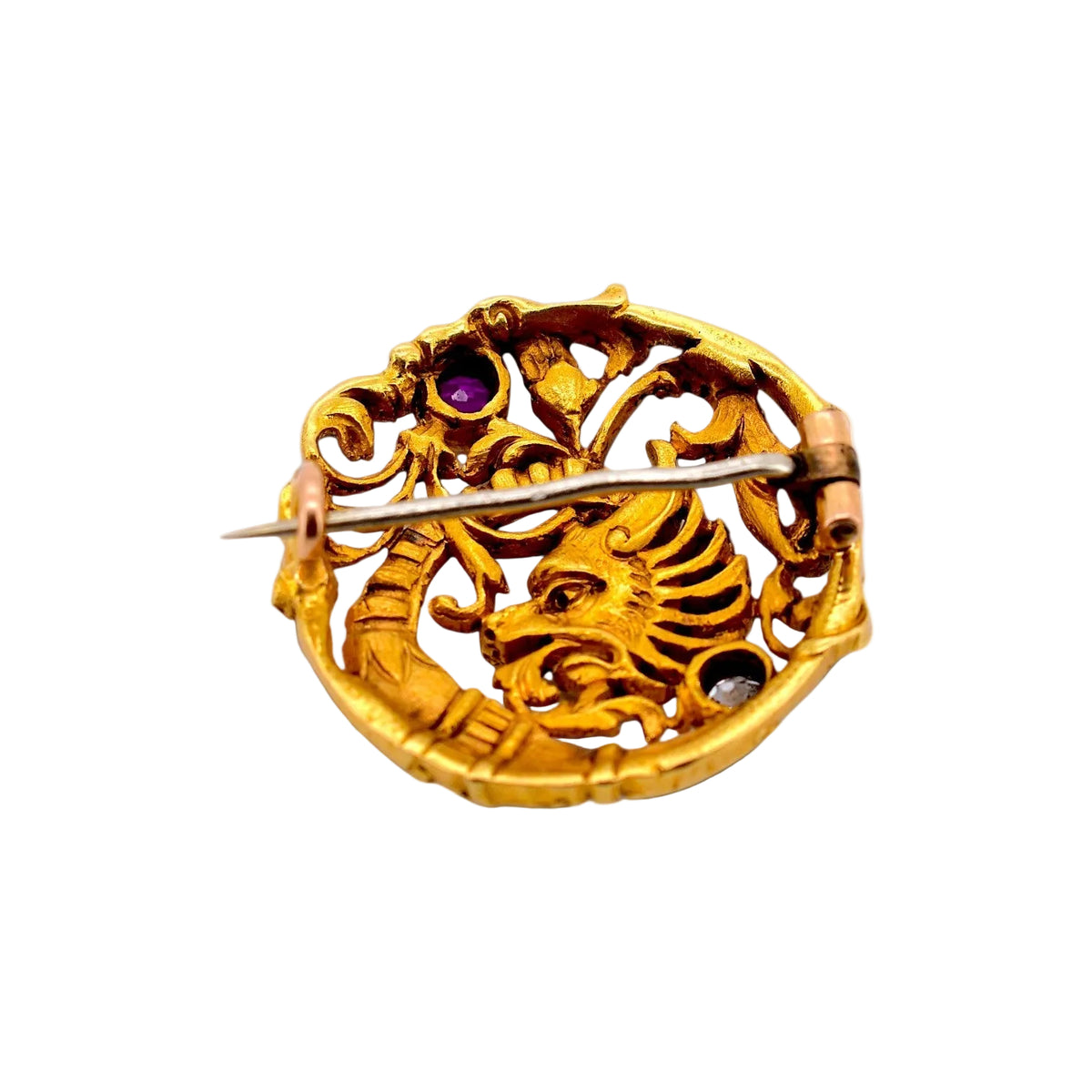 Broche Épingle en or jaune, rubis et diamant