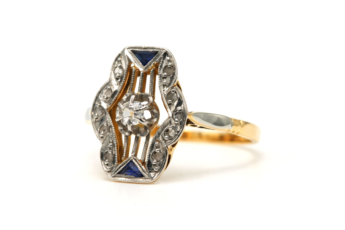 Bague en or blanc, or jaune, saphirs et diamants