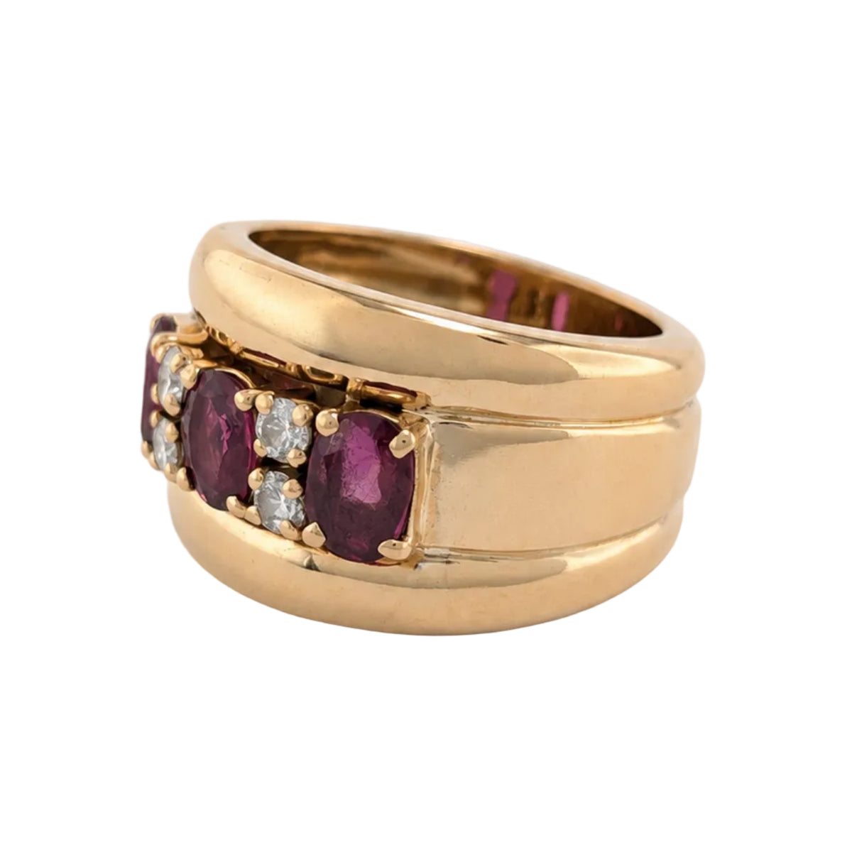 Bague Bandeau en or jaune, rubis et diamants