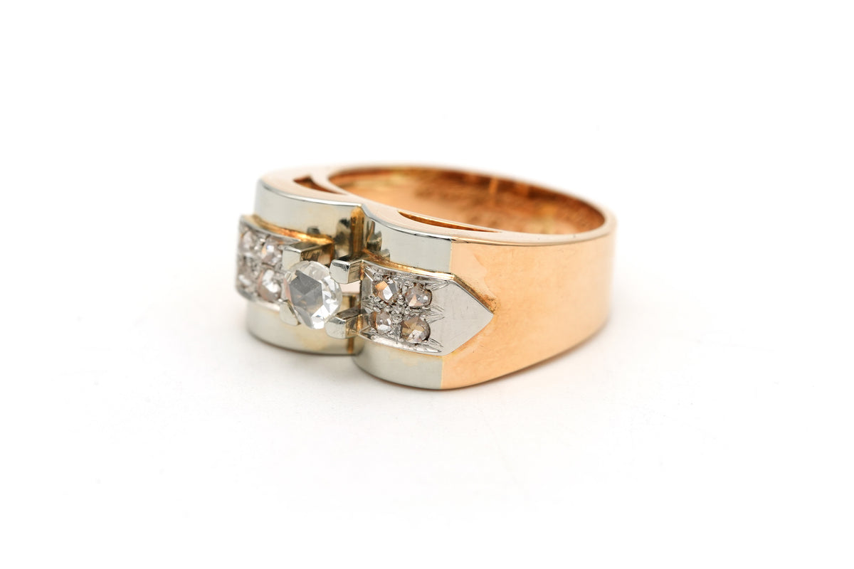 Bague Tank en or blanc, or jaune et diamants