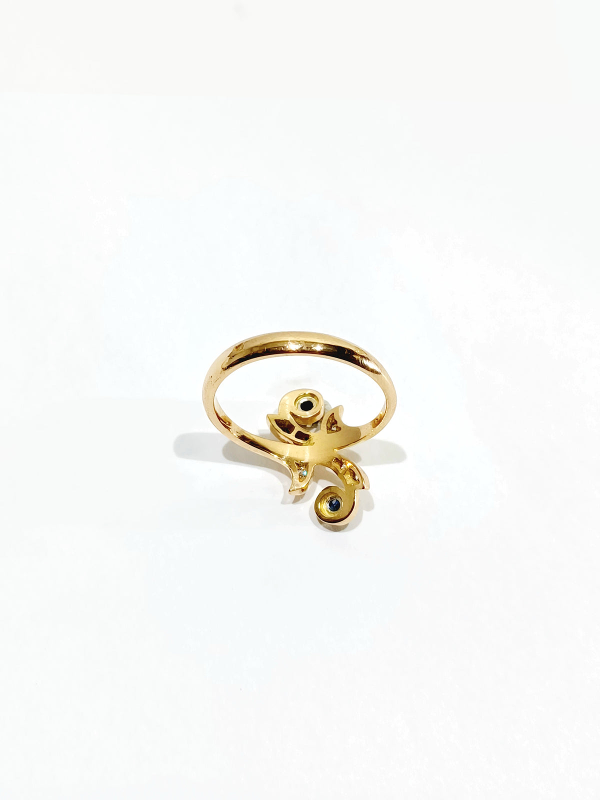 Bague Toi et Moi en or jaune, saphir, et diamants