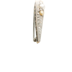 Broche Barrette en or blanc, perles et diamants