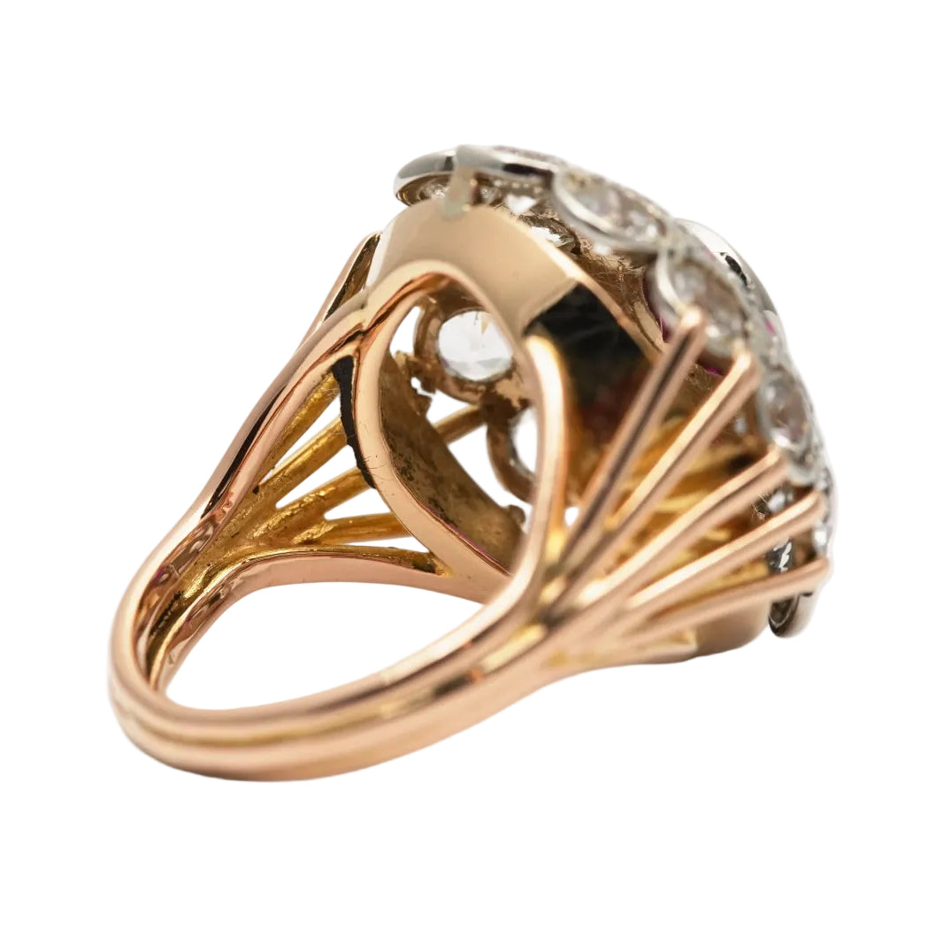 Bague Dôme en or jaune, argent, rubis et saphirs
