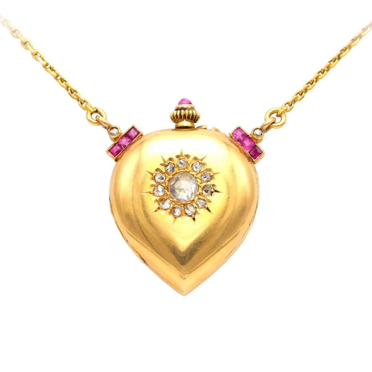 Collier Montre en or jaune, rubis et diamants