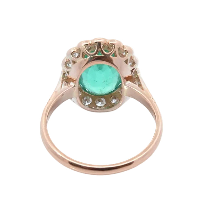 Bague Entourage en or rose, émeraude et diamants