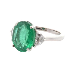Bague Trilogie en platine, émeraude et diamants