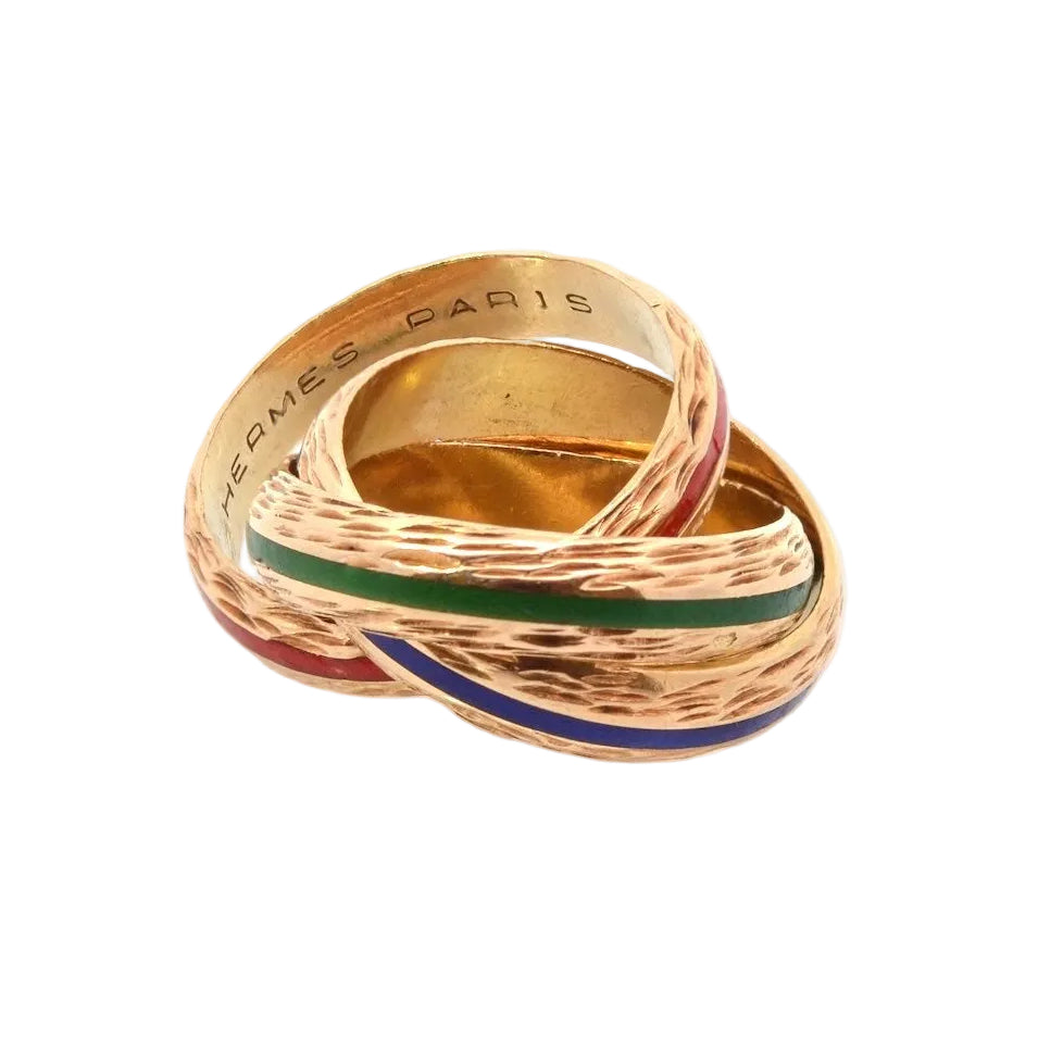 Bague Alliance HERMÉS Trinity en or jaune et émail