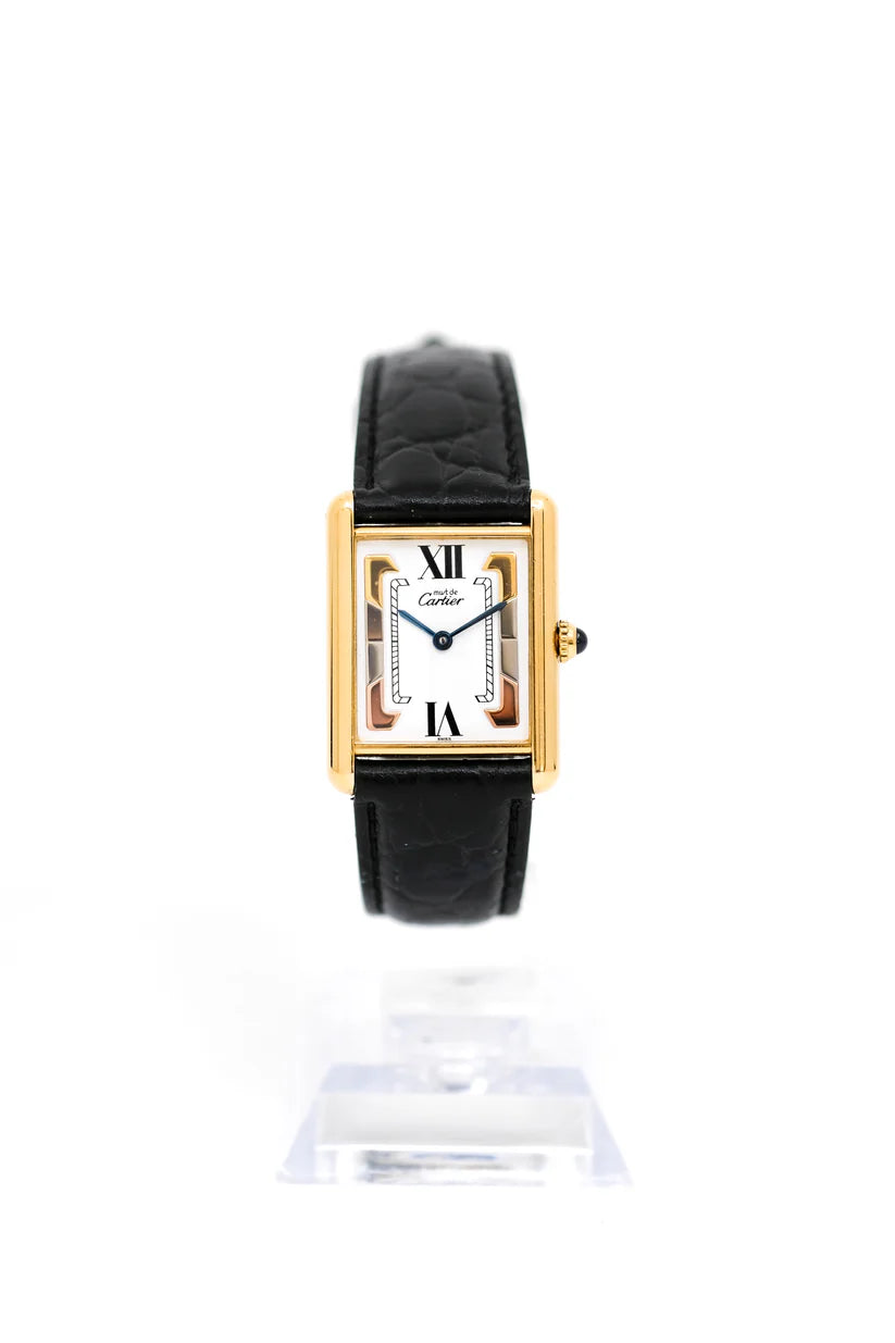 Montre CARTIER Tank Must Trinity en vermeil et cuir