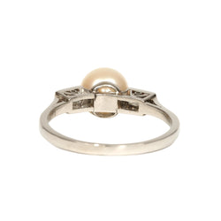 Bague Solitaire en or blanc, perle et diamants