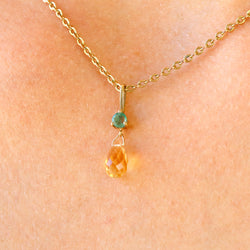 Pendentif en or jaune, émeraude et citrine