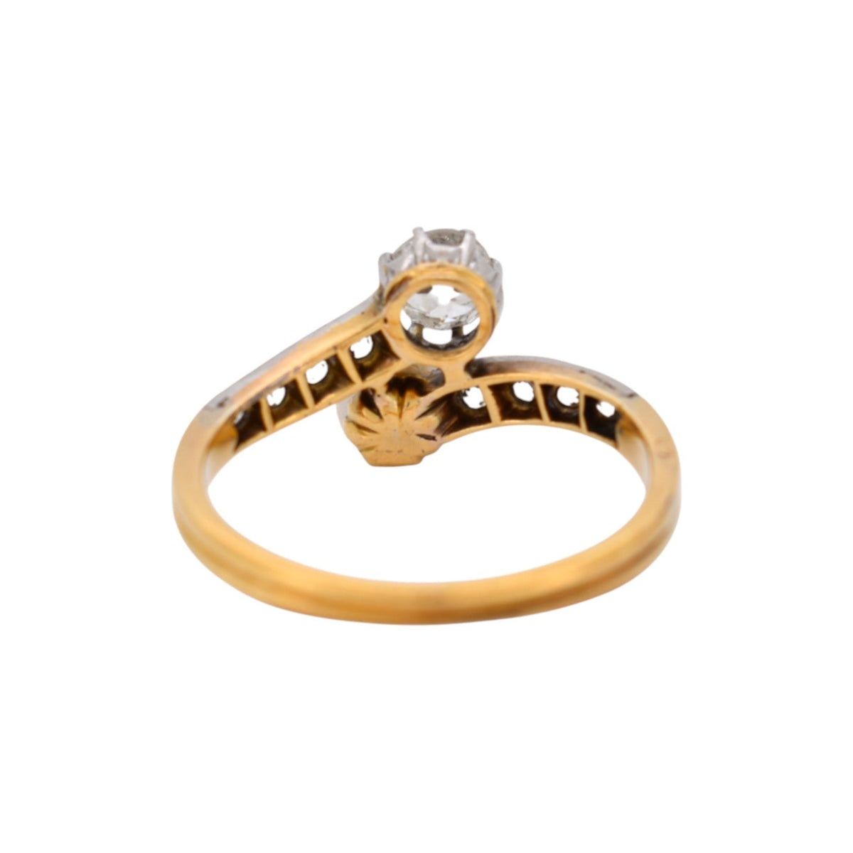 Bague Toi & Moi en or jaune, platine, perle et diamants